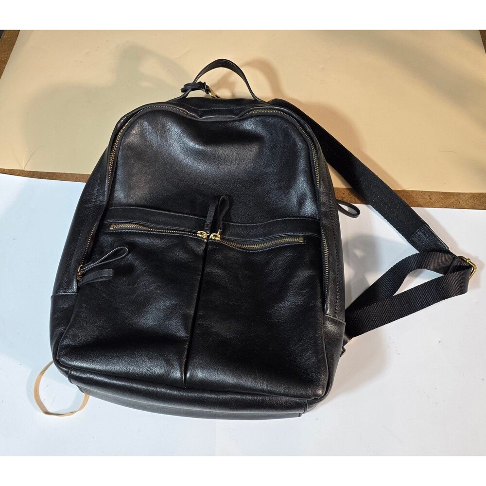 Fossil Black Genuine Leather Unisex Backpack Laptop Travel Book Bag EUC